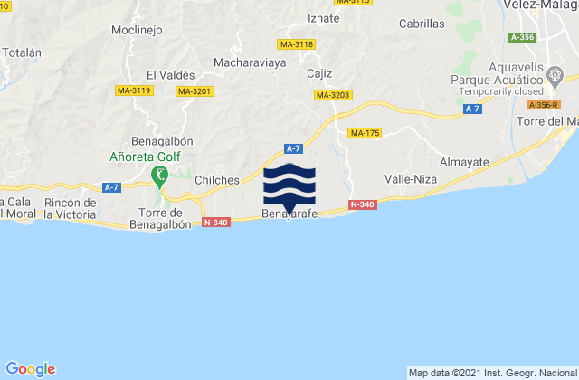 Karte der Gezeiten Playa Benajarafe, Spain