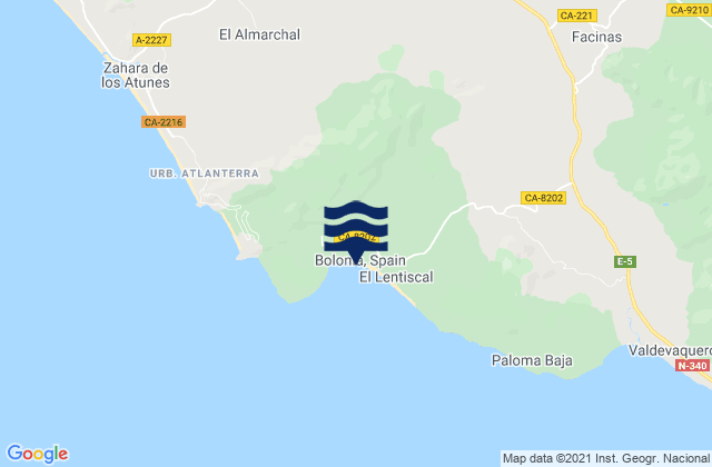 Karte der Gezeiten Playa Bolonia, Spain