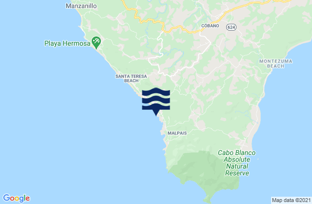Karte der Gezeiten Playa Carmen, Costa Rica