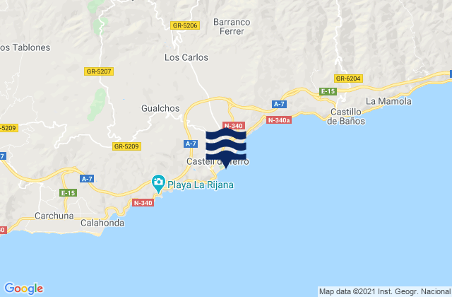 Karte der Gezeiten Playa Castell Del Ferro - Sotillo, Spain