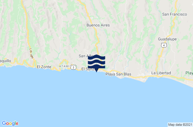 Karte der Gezeiten Playa El Tunco, El Salvador