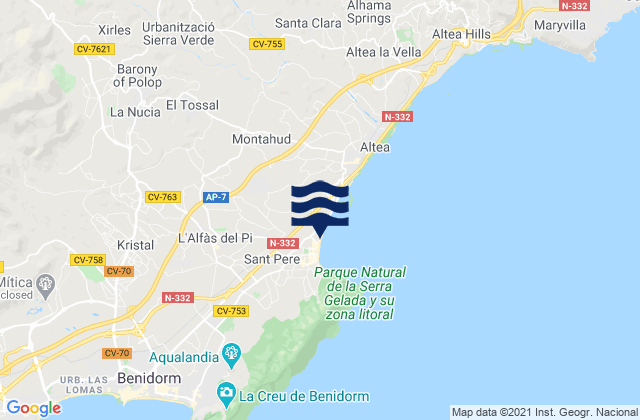 Karte der Gezeiten Playa Finestrat, Spain