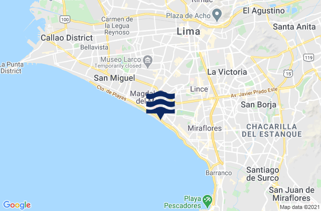 Karte der Gezeiten Playa Marbella, Peru
