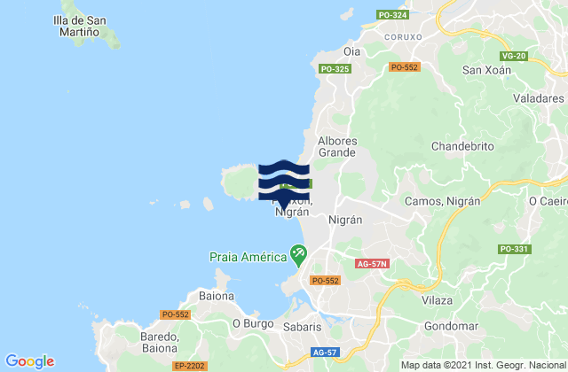 Karte der Gezeiten Playa de Madorra, Portugal