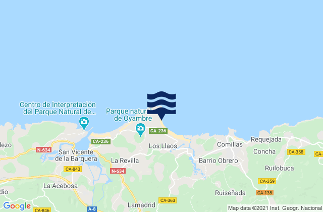 Karte der Gezeiten Playa de Oyambre, Spain