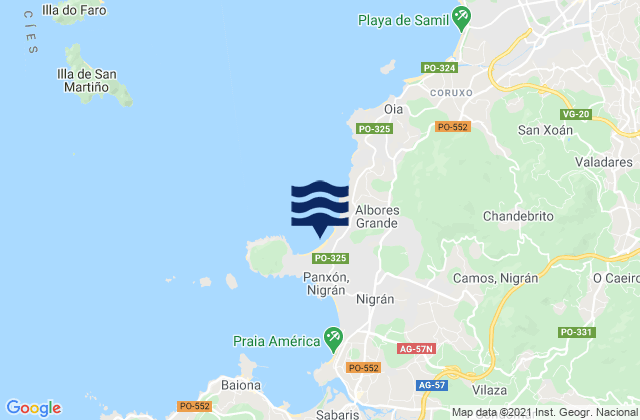 Karte der Gezeiten Playa de Patos (El Pico), Portugal