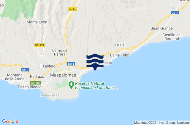 Karte der Gezeiten Playa de las Burras, Spain