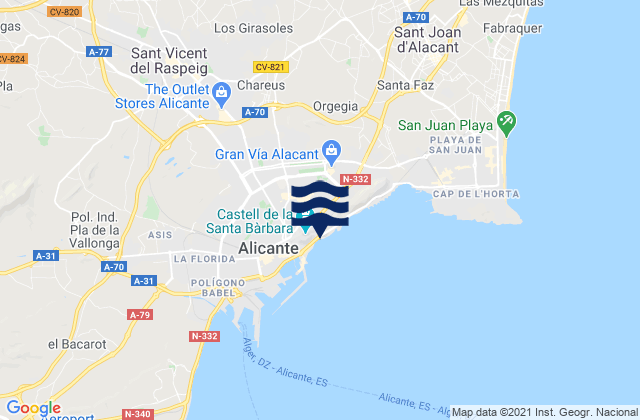 Karte der Gezeiten Playa del Cocó, Spain