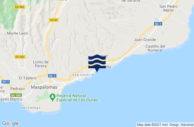 Karte der Gezeiten Playa del Águila, Spain