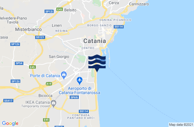 Karte der Gezeiten Playa di Catania, Italy