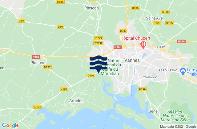 Karte der Gezeiten Plescop, France