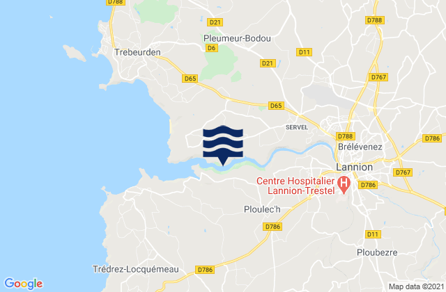 Karte der Gezeiten Ploubezre, France