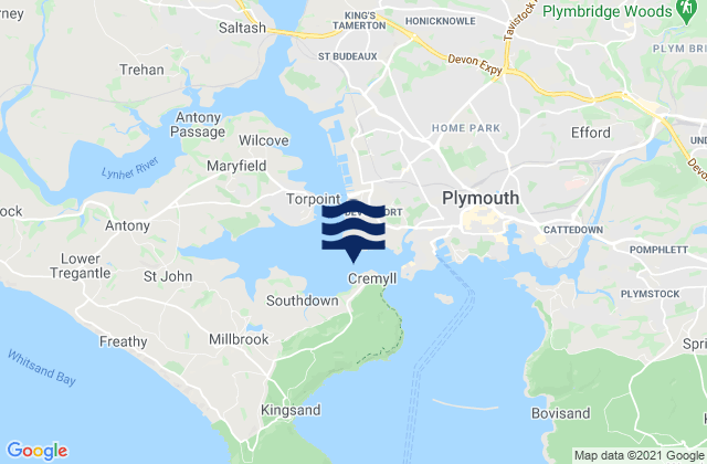 Karte der Gezeiten Plymouth (Devonport), United Kingdom