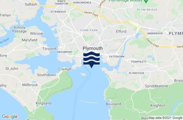 Karte der Gezeiten Plymouth Hoe (West) Beach, United Kingdom