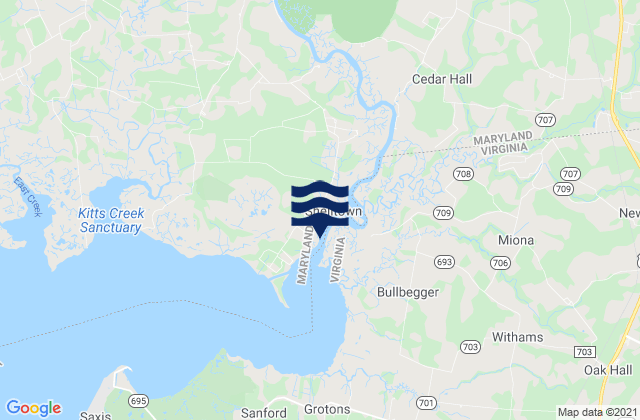 Karte der Gezeiten Pocomoke R. 0.5 mile below Shelltown, United States