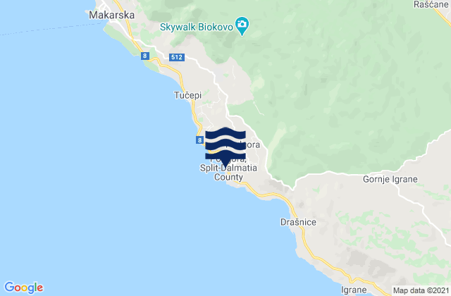 Karte der Gezeiten Podgora, Croatia