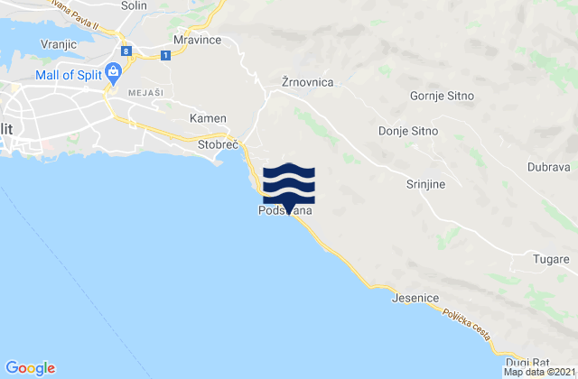Karte der Gezeiten Podstrana, Croatia