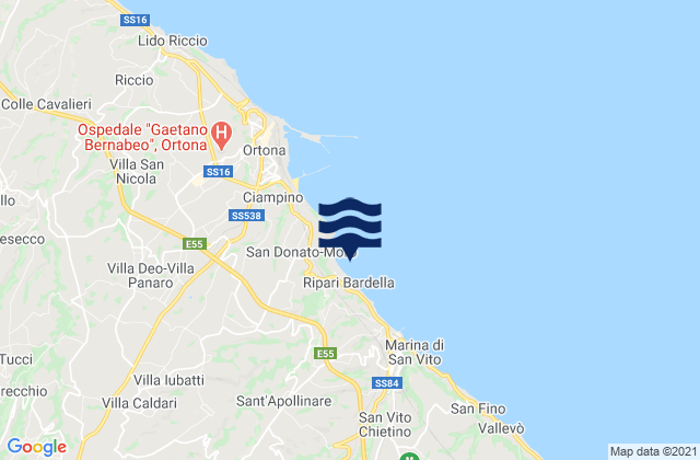Karte der Gezeiten Poggiofiorito, Italy