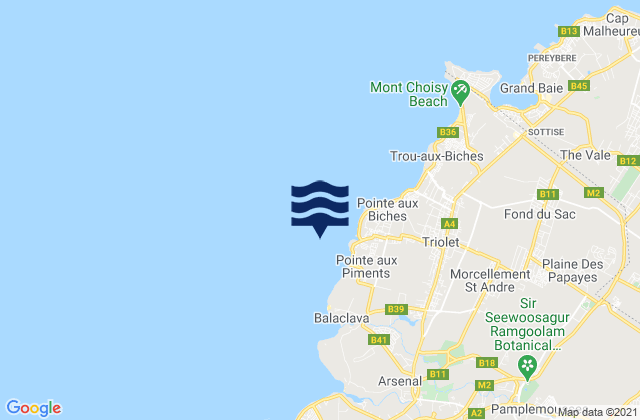 Karte der Gezeiten Pointe aux Piments, Mauritius