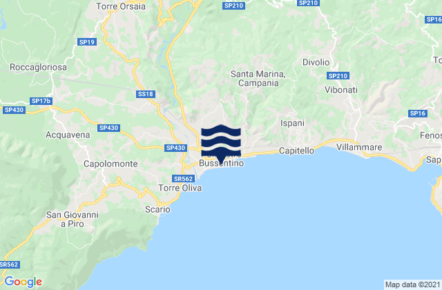 Karte der Gezeiten Policastro Bussentino, Italy