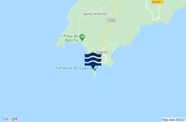Karte der Gezeiten Ponta de Sagres, Portugal