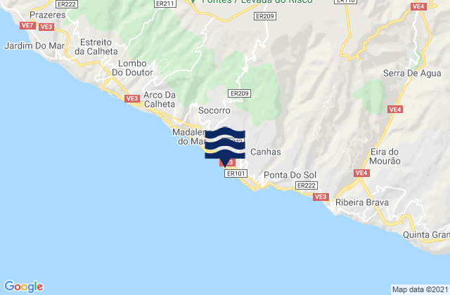 Karte der Gezeiten Ponta do Sol, Portugal