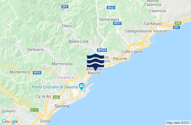 Karte der Gezeiten Pontinvrea, Italy