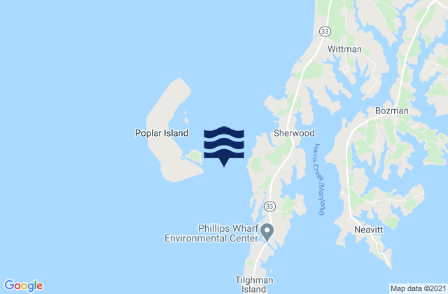 Karte der Gezeiten Poplar Island east of south end, United States