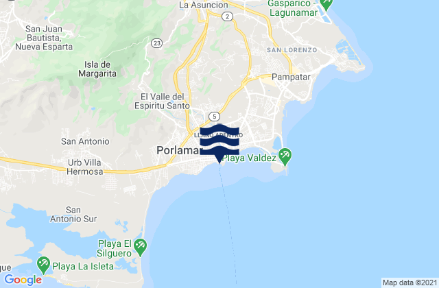 Karte der Gezeiten Porlamar Isla de Margarita, Venezuela