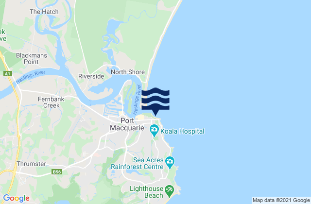 Karte der Gezeiten Port Macquarie-Town Beach, Australia