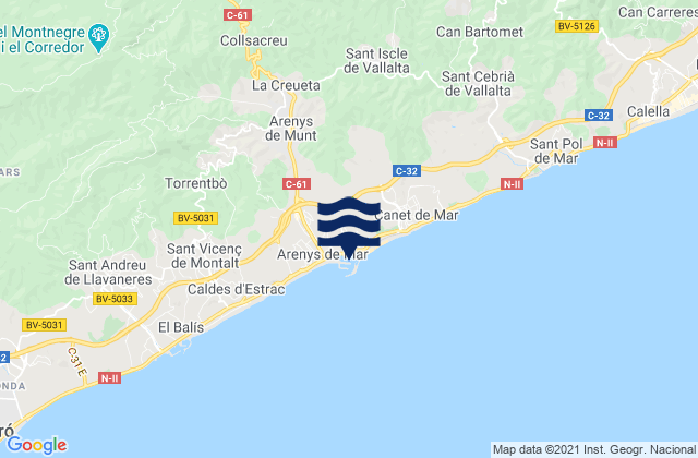 Karte der Gezeiten Port d'Arenys, Spain