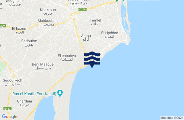 Karte der Gezeiten Port de Peche Aghir, Tunisia