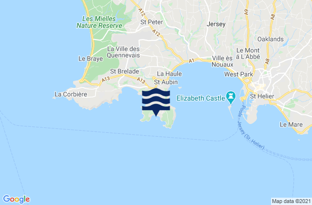 Karte der Gezeiten Portelet Bay Beach, France