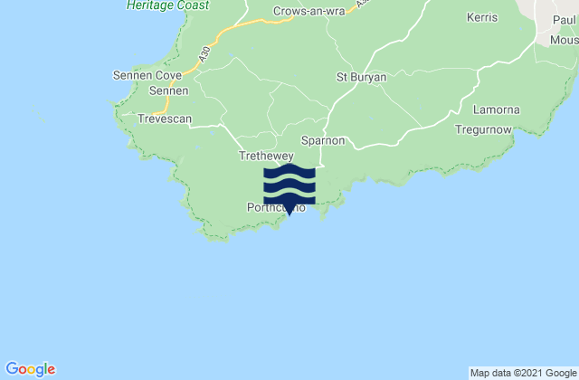 Karte der Gezeiten Porthcurno Beach, United Kingdom