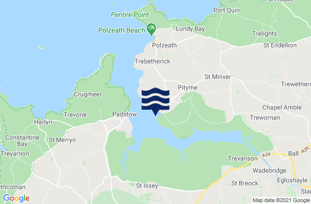 Karte der Gezeiten Porthilly Cove (Rock) Beach, United Kingdom