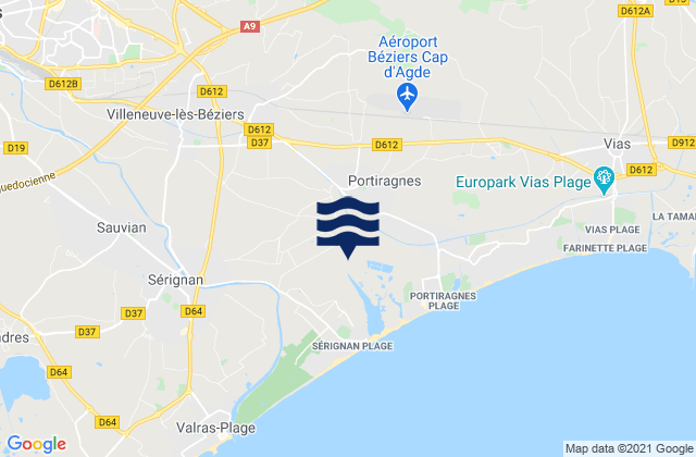 Karte der Gezeiten Portiragnes, France