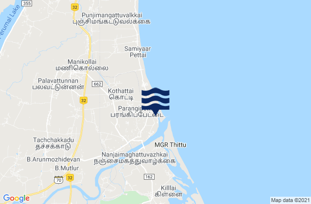 Karte der Gezeiten Porto Novo, India