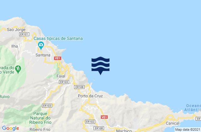 Karte der Gezeiten Porto da Cruz Madeira Island, Portugal