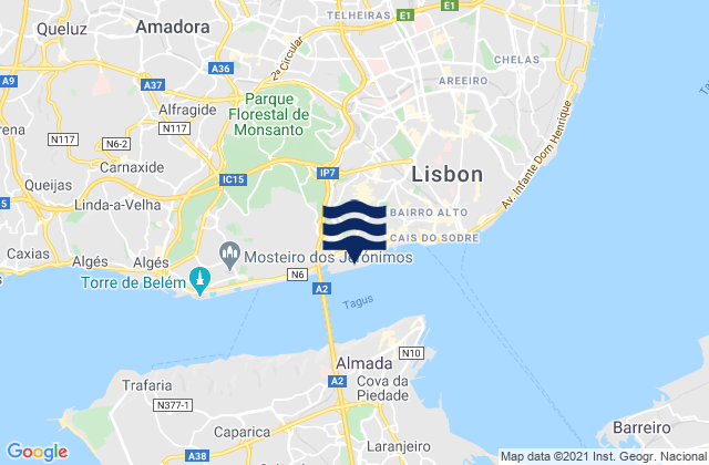 Karte der Gezeiten Porto de Lisboa, Portugal