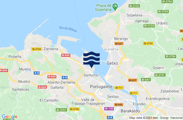 Karte der Gezeiten Portugalete Abra Bilbao, Spain