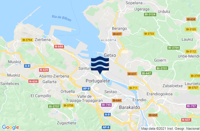 Karte der Gezeiten Portugalete, Spain