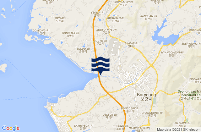 Karte der Gezeiten Poryong, South Korea