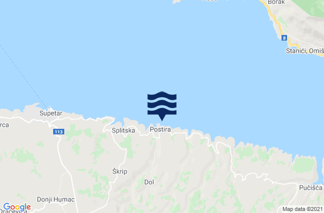 Karte der Gezeiten Postira, Croatia