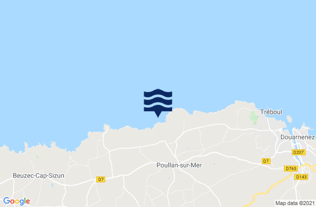 Karte der Gezeiten Poullan-sur-Mer, France
