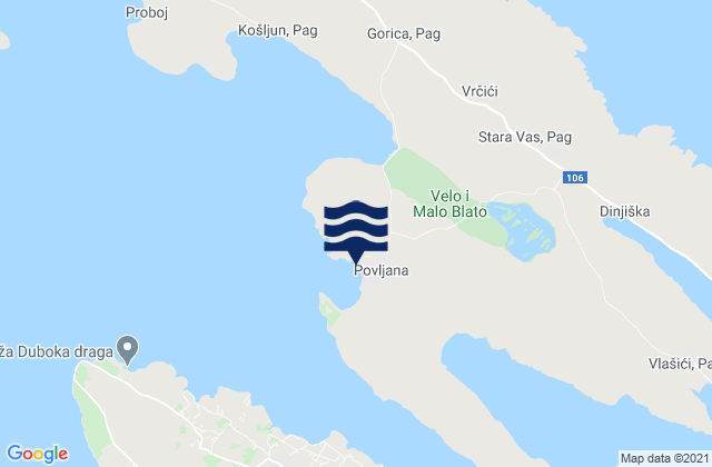 Karte der Gezeiten Povljana, Croatia