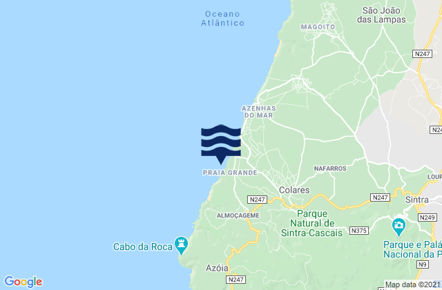 Karte der Gezeiten Praia Grande Sintra, Portugal