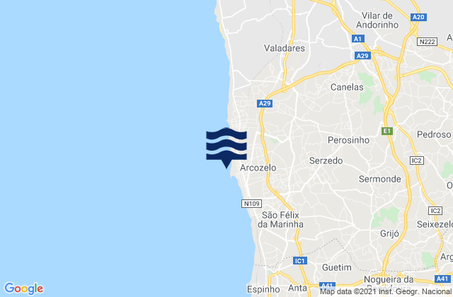Karte der Gezeiten Praia da Aguda, Portugal
