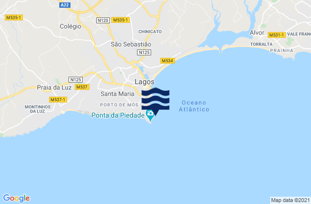 Karte der Gezeiten Praia da Ana, Portugal