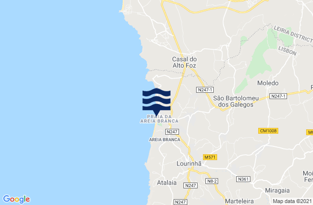 Karte der Gezeiten Praia da Areia Branca, Portugal