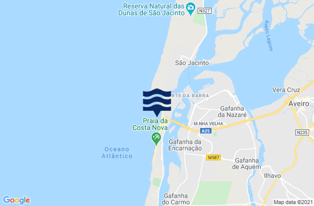 Karte der Gezeiten Praia da Barra, Portugal